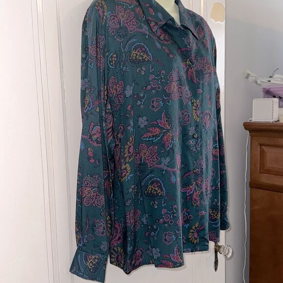 Vtg 80s/90s Sophisticates by Pendleton Green & Pink Paisley Rayon Shirt - Picture 5 of 9